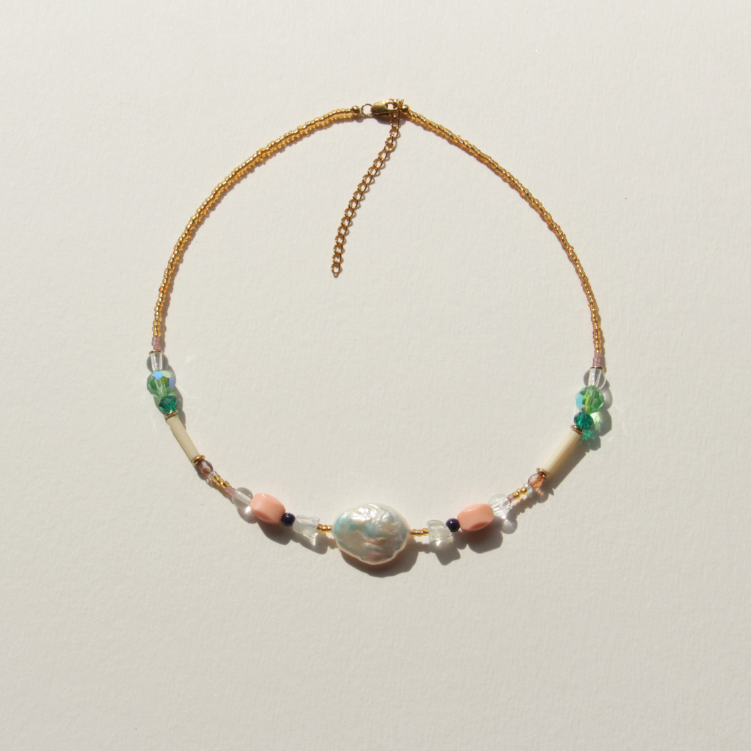 Collier Princesse Keshi, perles véritables, vintage, baroques, cristal, création faite main Bibi Joue, pièce unique, élégant et raffiné