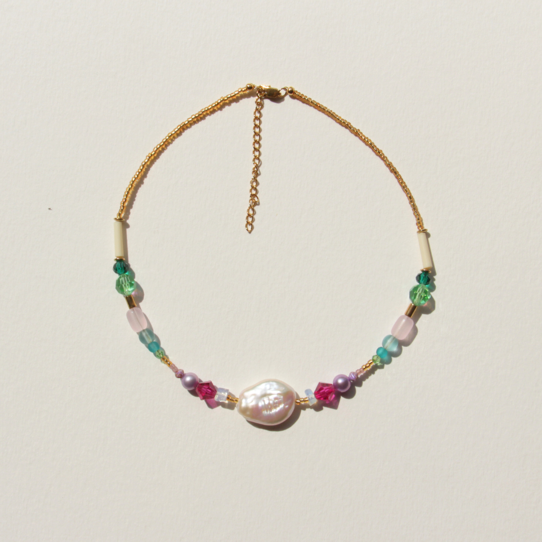 Collier Princesse Keshi, perles véritables, vintage, baroques, cristal, création faite main Bibi Joue, pièce unique, élégant et raffiné