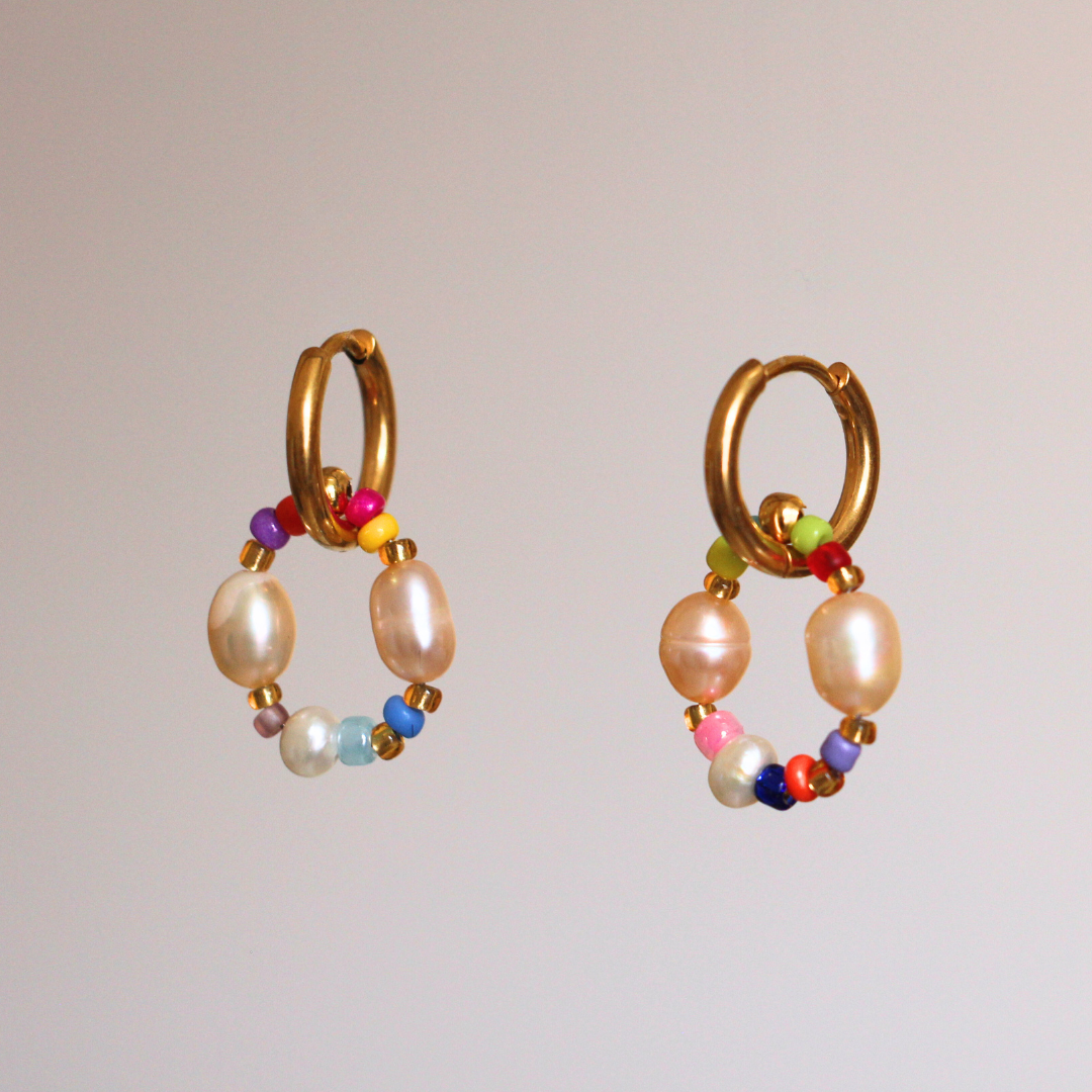 Boucles d'oreilles Spice colorées fantaisie avec perles de culture, créations faites main Bibi Joue