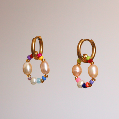 Boucles d'oreilles Spice colorées fantaisie avec perles de culture, créations faites main Bibi Joue