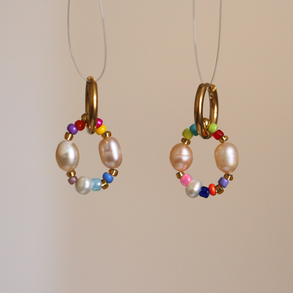 Boucles d'oreilles Spice colorées fantaisie avec perles de culture, créations faites main Bibi Joue