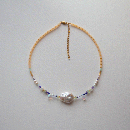 Collier ras du cou, pièce unique, perles keshi, semi-précieuses, création faite main Bibi Joue