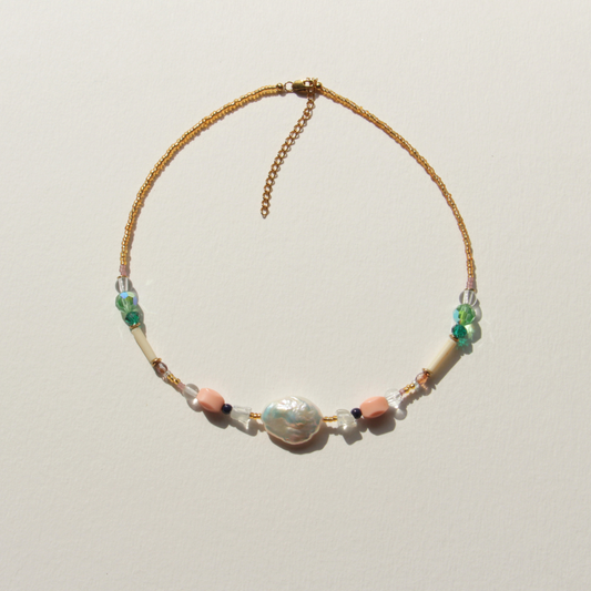 Collier Princesse Keshi, perles véritables, vintage, baroques, cristal, création faite main Bibi Joue, pièce unique, élégant et raffiné