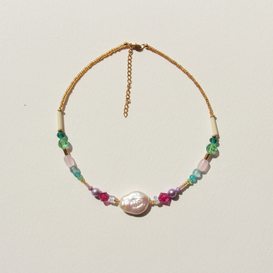 Collier Princesse Keshi, perles véritables, vintage, baroques, cristal, création faite main Bibi Joue, pièce unique, élégant et raffiné